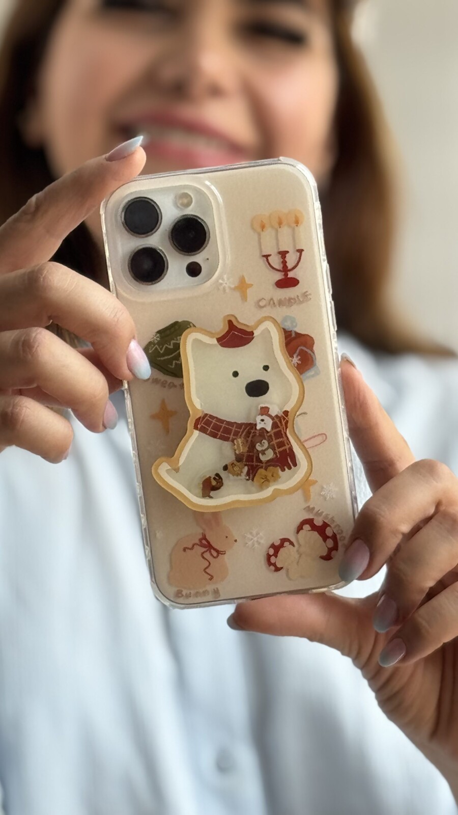 قاب موبایل آیفون کندل کریسمس سگ پاپی + پاپسوکت متحرک