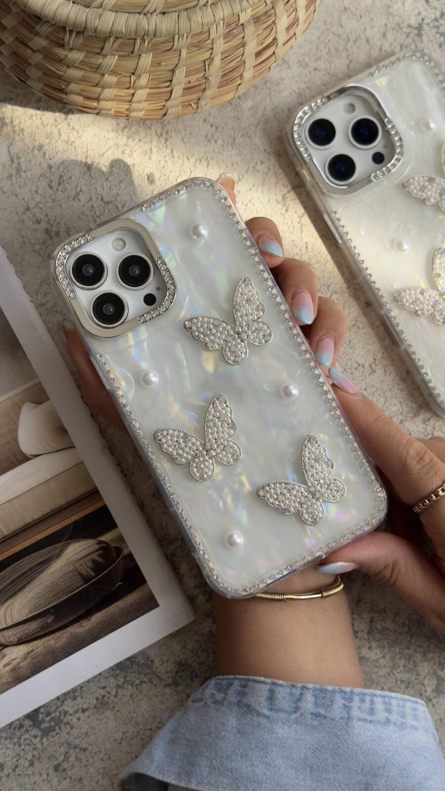 قاب موبایل آیفون سه پروانه دور نگین