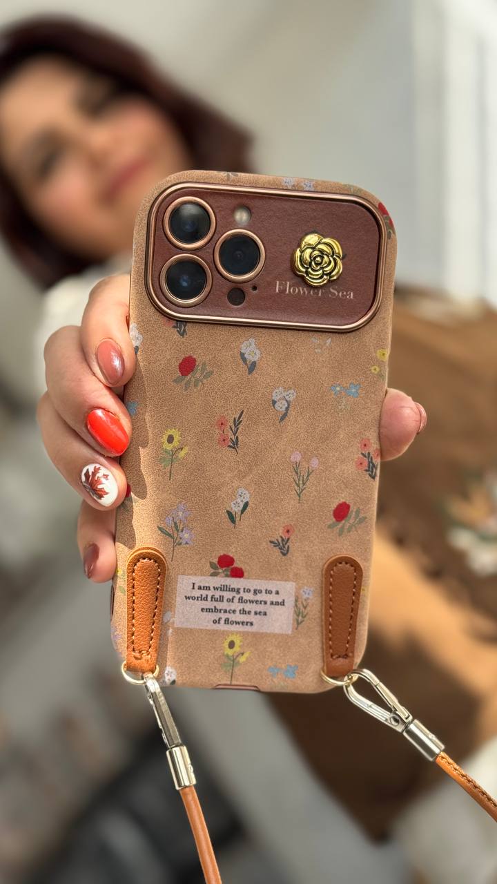قاب موبایل آیفون گل دریایی جیر سنگشور قهوه ای + بند ست