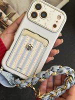 قاب موبایل آیفون اسکارف گل آبی مه آلود + بندست